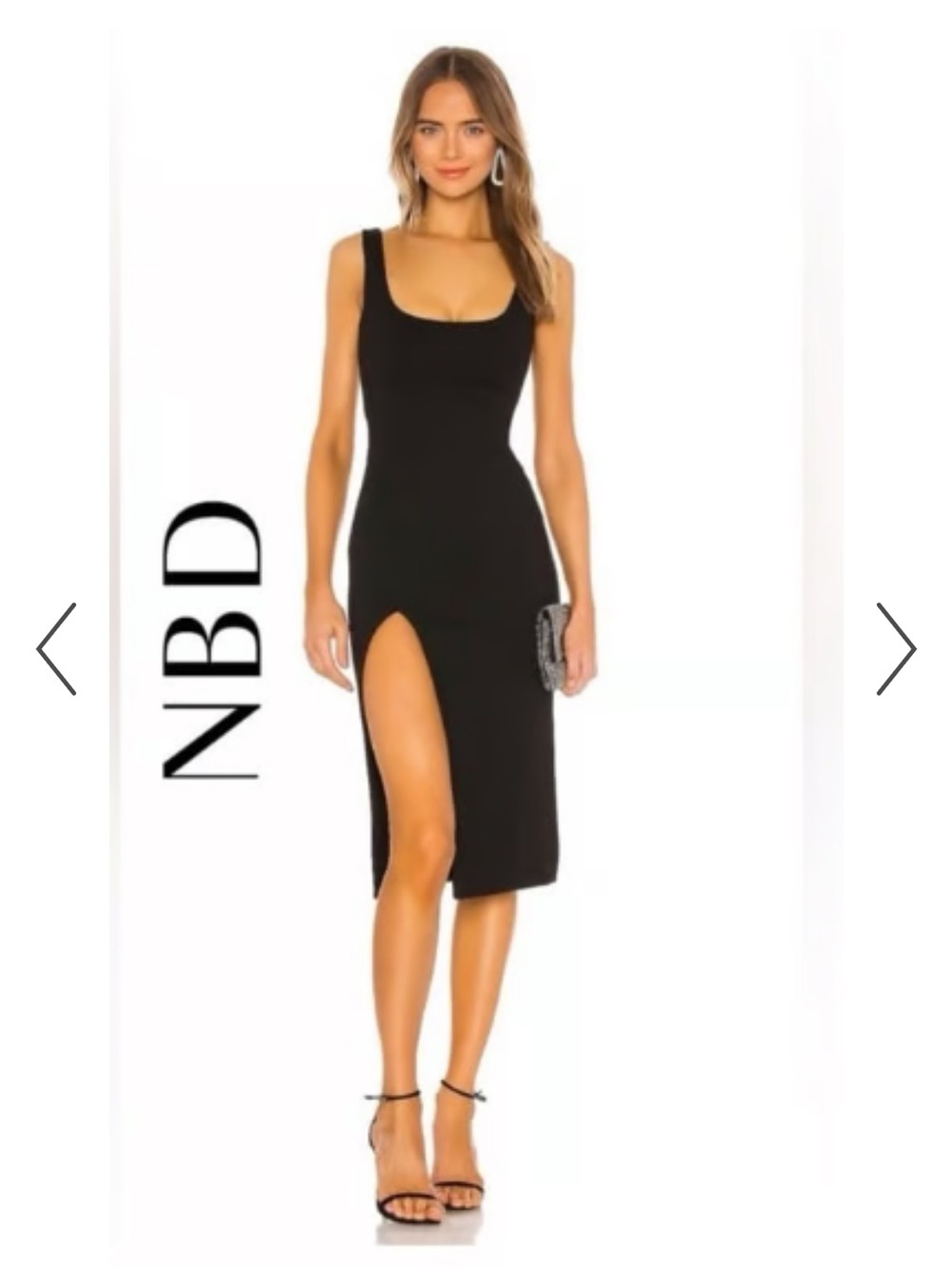NBD Black Scoop Neck Midi Dress with High Thigh Slit